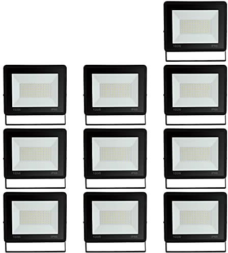 Izrielar Faretto LED 10x100W, Proiettore LED Super Luminoso Bianco Caldo 3000K, Esterno 4250LM Illuminazione Esterna Impermeabile IP66, Proiettore in Alluminio per Giardino, Garage, Cortile, Hote