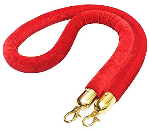 Tidyard Samtkordel Barriere Samtseil Kordel für Personenleitsystem,Abgrenzungsständer Mit 1 Seil und 2 Haken,Seillänge: 1500 mm,Rotes Samtseil mit goldenen Haken
