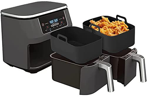 Hands DIY 2PCS Silicone Pot Ninjas Dual Air Fryer, Reusable Silicone Air Fryer Liner, Air Fryer Silicone Air Fryer Basket BPA Free Air Fryer Rack Accessories Air Fryer, Oven, & Microwave(Black)