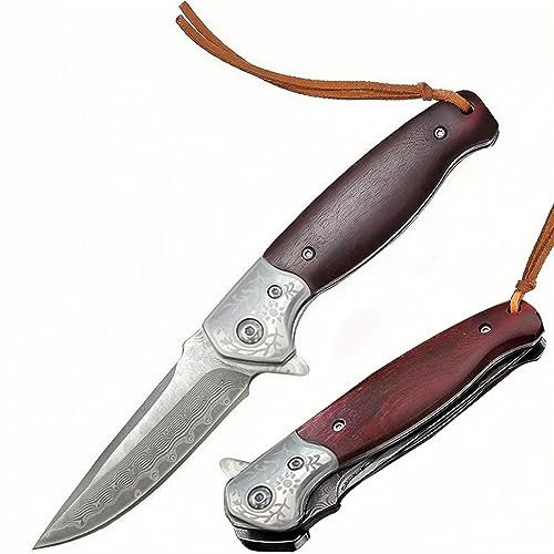 JINPIKER Taschenmesser Damast Damastmesser Klappmesser Scharf Outdoor EDC Flipper Messer Survival Klappmesser Einhandmesser Angelmesser Campingmesser Survival Messer (Damast messer)