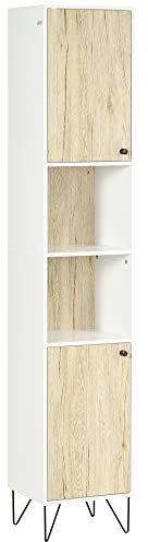 kleankin Meuble Colonne de Salle de Bain Armoire Toilette Haute Pied épingle 2 placards avec étagère et 2 niches Ouvertes - 30 x 31,5 x 169 cm