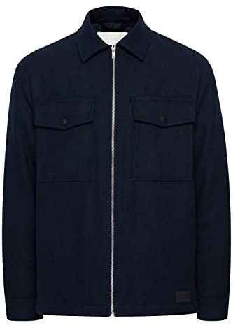 !Solid SDDunne Herren Feldjacke Übergangsjacke jacke Überhemd Shacket Wollige Optik unifarben Hemdjacke mit Reißverschluss Regular Fit, Größe:2XL, Farbe:INSIGNIA BLUE (194010)