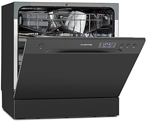 Klarstein Lavastoviglie 8 Coperti, Libera Installazione Silenziosa con 6 Programmi di Lavaggio, Lavastoviglie Mini da Tavolo Compatta e Facile da Installare, Acciaio inossidabile, Antracite