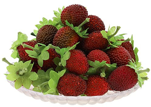 Woration 30 Stück künstliche Mini-Erdbeeren Beeren Rot Dekor Künstliche Erdbeere Tischdekoration für Zuhause Bäckerei Restaurant Realistische Vase Füllung Display Simulation Obst