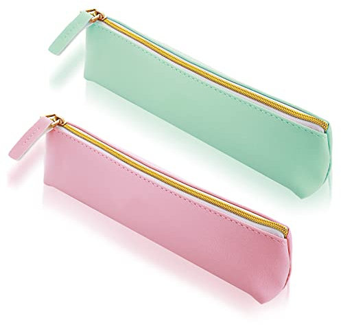 Cobee Federmäppchen, Leder, 2pcs, niedliche Federmäppchen, kleine Stifttasche, ästhetische Schreibwaren-Tasche, schöne Reißverschlusstasche, tragbare Kosmetiktasche, Organizer für Stifte (grün+rosa)