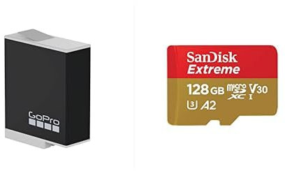 Batterie Rechargeable GoPro Enduro (HERO11 Black/HERO10 Black/HERO9 Black) & SanDisk Extreme 128 Go Carte Mémoire MicroSDXC + Adaptateur SD