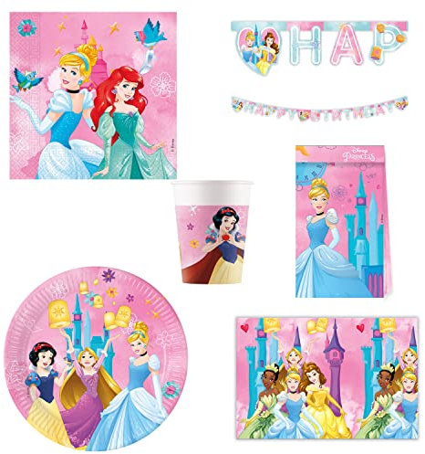 Procos DY10273862 - Princess Live your Story Party Set Grande, platos, servilletas, vasos, mantel, bolsas, banderola, decoración de mesa, decoración de cumpleaños