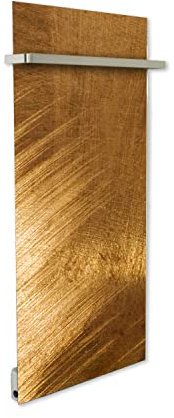 ILO/Sèche Serviette Électrique Rayonnant Mural /750w/ +28 Motifs, Esthétique/2 Barres Incluses/Extra Plat Verre/ IP44/ Vertical/WI-FI Connecté, Silencieux,Éco/Made In France/Or brossé
