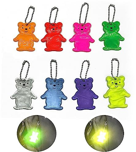 LONGHAO 8 pcs Reflektierender Anhänger des Bären,Bären Sicherheits Reflektor Anhänger,Sicherheits Reflektor Anhänger,Mehrfarbig Reflektierende SchlüSselanhänger,für Schultasche Kleidung Rucksack