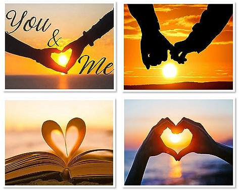 DCIDBEI Lot de 4 Peintures Diamant Cœur Amour Sur la Plage 40x30cm - Coucher de Soleil, Paysage Bord de Mer, Diamond Painting Love