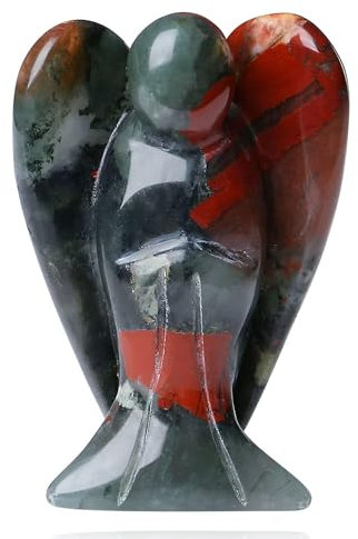 QINJIEJIE Engel Figur Schutzengel Afrika Blutstein Natürliche Kristalle Edelsteine Heilung Kristall Wächter Statue Reiki Deko Geschenke