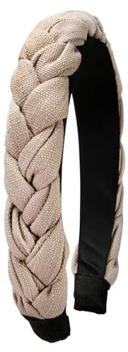 Alpenflüstern Trachten-Flecht-Haarreif Leinen-Optik - Damen Haarschmuck rutschfest, Haarband geflochten fürs Dirndl (taupe) ADV141
