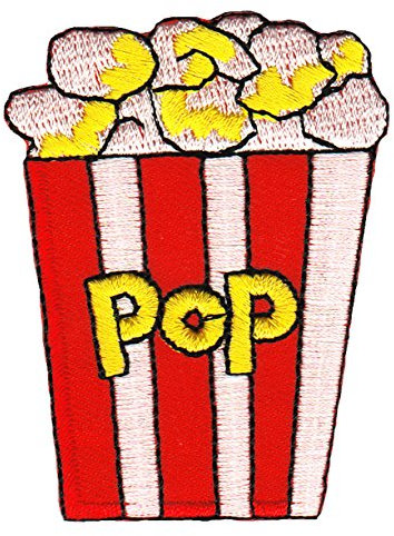 Popcorn Tüte Gestickt Aufnäher zum aufbügeln oder aufnähen Bügelbild Aufbügler für Kleidung gestickter Bügelpatch Applikation Patch Größe 5,0 x 6,4 cm