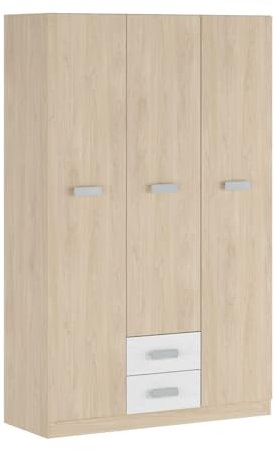 Mattfy - Armario de Tres Puertas con Altillo y Dos cajones Modelo Noah para Dormitorios de Matrimonio e Infantiles, Color Puccini - Andersen, Medidas: 130 cm (Ancho) x 207,6 cm (Alto) x 50 cm (Fondo)