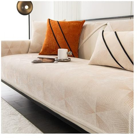 Tauzveok Chenille Sofabezug, Sofadecken Für Sitzfläche rutschfest, Für L Form/U Form/Ecksofa Auflagen, Hund Katz Sofaschutz,C beige,70 * 180cm