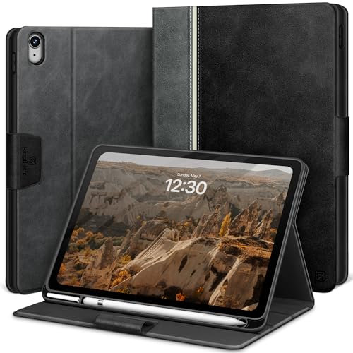 KingBlanc Case for iPad (A16) 11th/10th Generation (2025/2022, 11/10.9-inch) with Built-in Pencil Holder, Vegan Leather Protective Smart Stand Cover, Auto Sleep Wake, Multi-Angle Viewing, Black