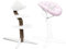 Stokke Nomi Stuhl (Walnut/White) mit Newborn Set (White/Grey Pink) - Inklusive 5-Punkt-Sicherheitsgurt und wendbarem, waschbarem Textilset - Bis 150 kg belastbar