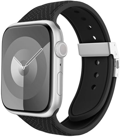 MoKo Correa Compatible con Apple Watch Series 9 8 7 6 5 4 3 2 1 SE 38/40/41mm, Pulsera de Repuesto de Silicona con Cierre Desplegable, Negro