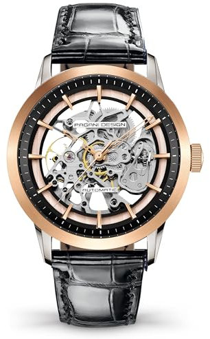 Pagani Design 1638 Herrenuhr 43MM Skelettierte Automatik Herrenuhr mit Saphirglasgehäuse Edelstahlgehäuse Lederarmband Luxus Sportuhr. (Braun-schwarz)