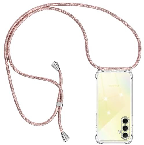Coque avec Cordon Compatible avec Samsung Galaxy A35 5G, Housse Transparent Antichoc TPU Silicone Case, Réglable Smartphone Collier Etui avec Lanière Coque pour Samsung Galaxy A35 5G, Or Rose