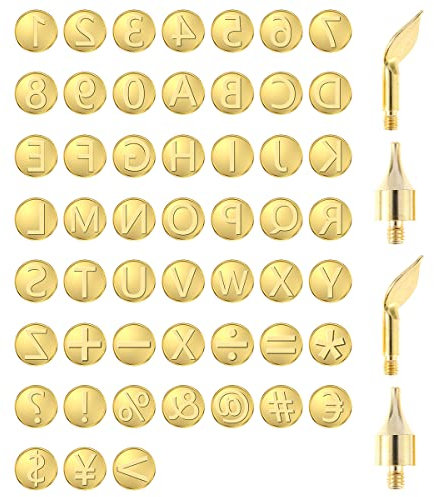 56Pcs Wood Burning Tip Set, Embossing Uppercase and Solde Iron Alphabet Branding Hand Tool Copper Pyrography Head Tools Brass Alphabet Number Template for DIY Embossing Carving Craft