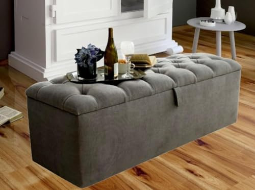 Luxisleep Plush Velvet Ottoman Storage Box – Cream Medium Blanket Chest for Bedroom & Living Room