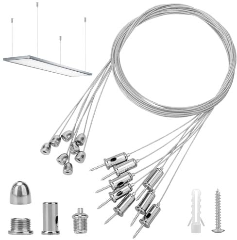Set di 8 ganci per corda, 1,5 mm x 1,5 m, per soffitto, fune metallica, per lampada regolabile, per plafoniera a LED