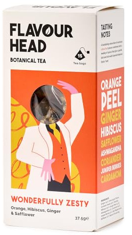 Flavour Head Wonderfully Zesty I Orange, Ginger, Hibiscus & Safflower I 15 Tea Bags, 37.5g