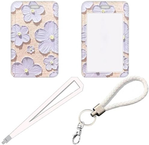 Lot de 2 porte-badges à col coulissant floral, porte-badge d'identité avec cordon de cou et style mousqueton, adapté pour porte-carte d'identité, carte d'identité d'étudiant, porte-clés, carte de bus