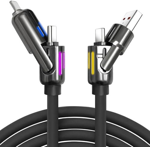 240w 4-in-1 USb-C Cable, PD 5A Fast Charging Cable & Data Sync with USB A,Type C & L,Multi Charger Cable with Breathing Light,4FT Fast Charging Cord for iPhone,Laptop Multi Device Charging 5FT-Balck