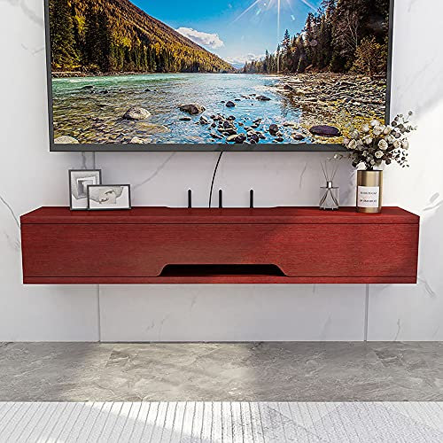 Meuble TV mural en bois massif avec boîtes de rangement pour câbles et lecteurs DVD 90 cm