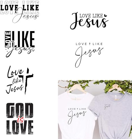 12pcs God Love DTF Iron on Printing Patches for Clothes Dress Fabric Jesus Cross Heat Transfer Decals for Hoodie Shirts Backpacks Washable DIY Craft Art Applique Ready to Press