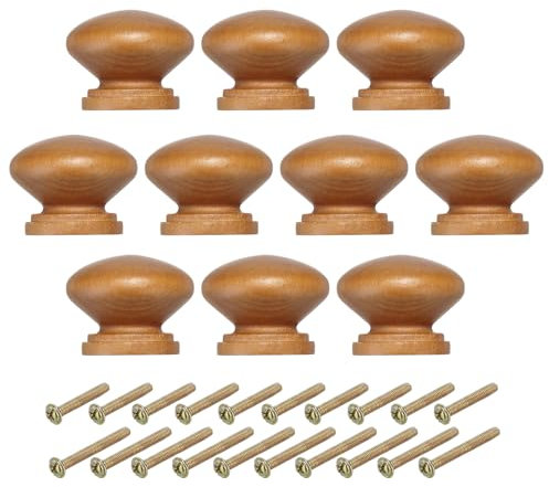 PATIKIL 1-3/8 Inch Knobs, 10 Pcs Round Drawer Dresser Knobs Wood Handles Knobs Drawer Pulls with Screws for Kitchen Cupboard Furniture Door, Light Brown