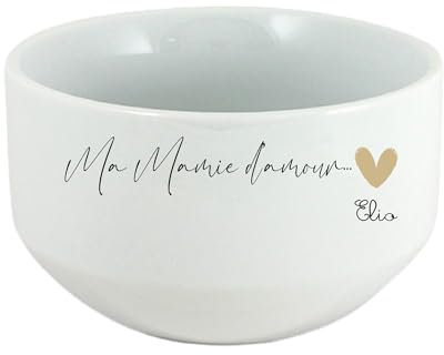 Bol à Céréales/Soupe en Céramique Ma Mamie d'Amour avec Signature Personnalisée - Cadeau Idéal Fête des Mamies - Prénom des Petits-Enfants - Bol Unique et Tendre