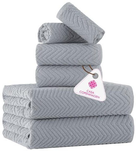 Casa Copenhagen Wave Textured 6-teiliges Handtuch Set - Grau Violett, 550 g/m², 2 Bade, 2 Hand, 2 Waschlappen Handtüchern Baumwolle Rau und zäh Einsatz Geschenkset für Badezimmer