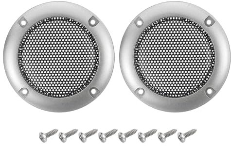 sourcing map 2 Pcs 2inch Black Speaker Grill Mesh Metal Woofer Guard Protector Dust Cover Silver Decorative Circle ABS Frame with Screws for Home Audio Car Speaker Replacement