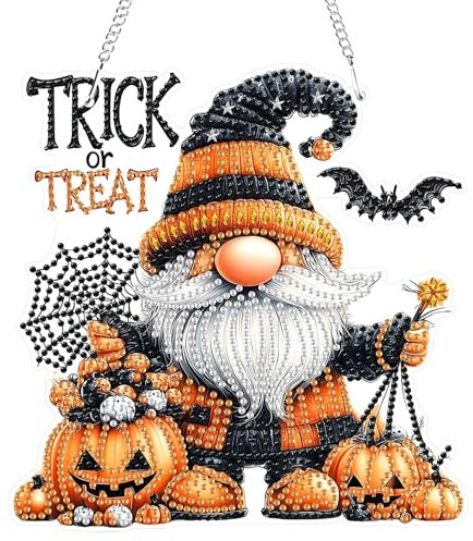 GHHKUD Halloween Zwerge Diamond Painting Fensterbilder Beidseitige, Diamond Painting Anhänger mit Kette, Diamant Malerei Bilder Kristall Anhänger, Wandbehang Kits für Eingang und Fenster Wand Decor