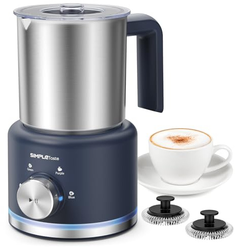 SIMPLETASTE Milk Frother, 4 in 1 Electric Milk Steamer, 16.91oz/500ml Automatic Warm and Cold Foam Frother for Coffee, Latte, Macchiato, Cappuccino, Hot Chocolate, Easy to Clean