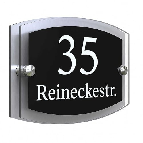 INDIGOS UG - Türschild personalisiert Acrylglas 25x16 cm - Wunschtext mit Name, Firmenname, Straße, Hausnummer - Schilder selbst gestalten - Silberne Wandplatte mit Befestigung und Schraubenset