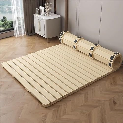 XHEILZOP Massivholz Klappbett Mit Lattenrost, Faltbarer Tatami-Bettrahmen Aus Naturholz, Rollbar Und Platzsparend, Ideal Als Futonbett Oder Bodenbett Für Schlafzimmer Und Gästezimmer(190x100cm)
