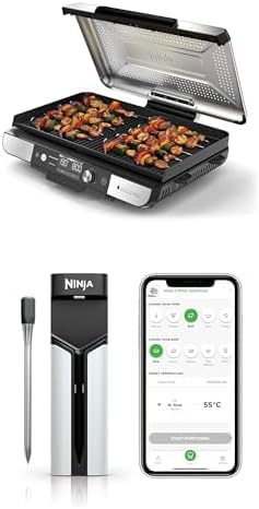 Ninja Sizzle Pro XL Indoor-Grill & Plancha, inklusive Grillplatte & oberer Plancha mit Antihaft-Keramikbeschichtung, GX101EU + ProChef Kabelloser Temperaturfühler/Bratenthermometer WP100EU