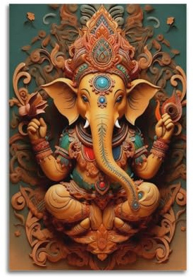 Ganesha-Wandkunst, hinduistische Wanddekoration, Panorama-Wanddekoration, Ganesha-Wandkunst für Wohnzimmer, Poster, 30 x 45 cm