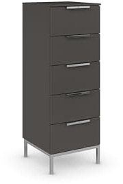 Rauch Möbel Flipp, Kommode, Farbe Graphit, Breite 40 cm | Sideboard, 5 Schubladen, Soft-Close, Griffe, Metallkufe Chrom, für Schlafzimmer, Gästezimmer, Wohnzimmer