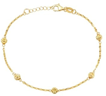 Homxi Damen Gold Kette Armband 14 Karat, Kette mit 4 MM Perlen, 16 CM + 5 CM Verlängerung, Armkette Gold Damen