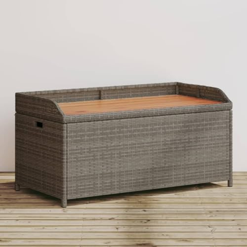 SKTQYQO Sitzbank für den Garten, grau und braun, 100 x 50 x 52 cm, aus Polyrattan und Akazienholz mit wasserdichter Schutzhülle und Sitzfläche mit Gasfeder