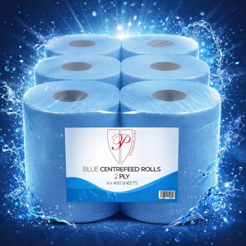 Centrefeed Paper Tissue Rolls - Embossed Pattern Hand Towel - for Home Office Warehouse Bathroom Garage Kitchen, Wipe Away - Wall Mounted Lockable Rolls - 2-Ply (Blue, Pack of 12)