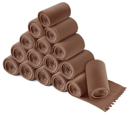 wometo 16er Set Wave Fleecedecke 120x160 Oeko-TEX ca. 300g braun | weiche Fleece Decke mit geschnittenem Wellenrand und Anti-Pilling, 16 Stück im Karton