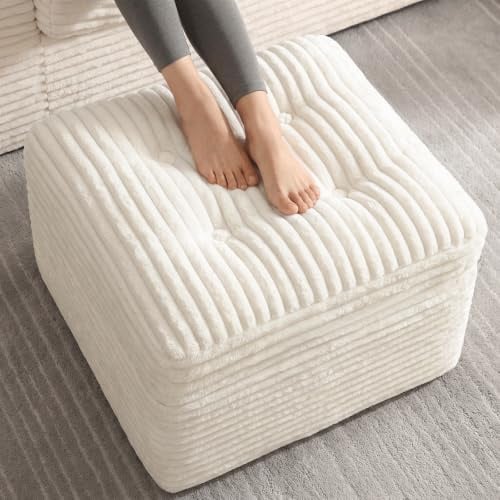Fabulcozy Pouf Ottoman 60 cm en Velours Côtelé – Repose‑Pieds Comfort avec Mousse à Double Couche, Grande Pouf Siège Doux et Base Solide, Tabouret de Pied pour Salon