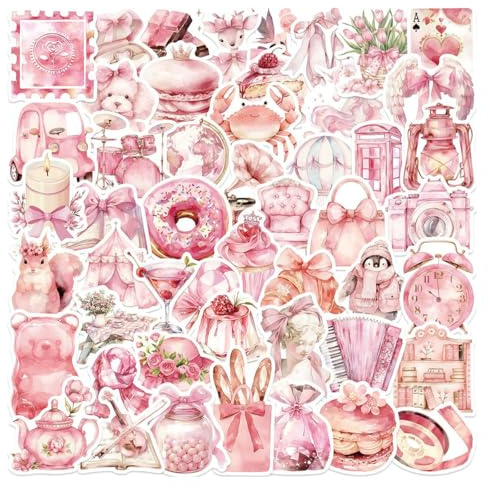 50 Stück Sticker Graffiti Rosa Thema Aufkleber Wasserfeste Vintage Stickers für Laptop Skateboard Fahrrad Motorrad Helm Koffer Scrapbook Journal