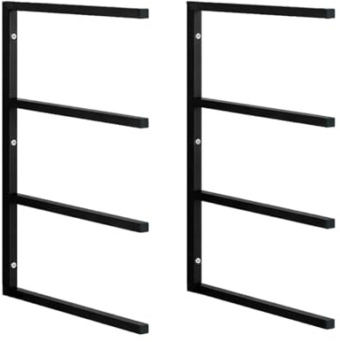 M.J COMFY-LIFE 2 Pcs Heavy Duty Lumber Storage Rack Wall Mount Wood Organizer for Garage and Workshop Steel Utility Shelf Indoor & Outdoor Use for Pipes Ladders Plywood (Black, 4-Level)
